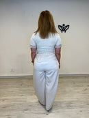 Camiseta algodón beige de mujer con encaje