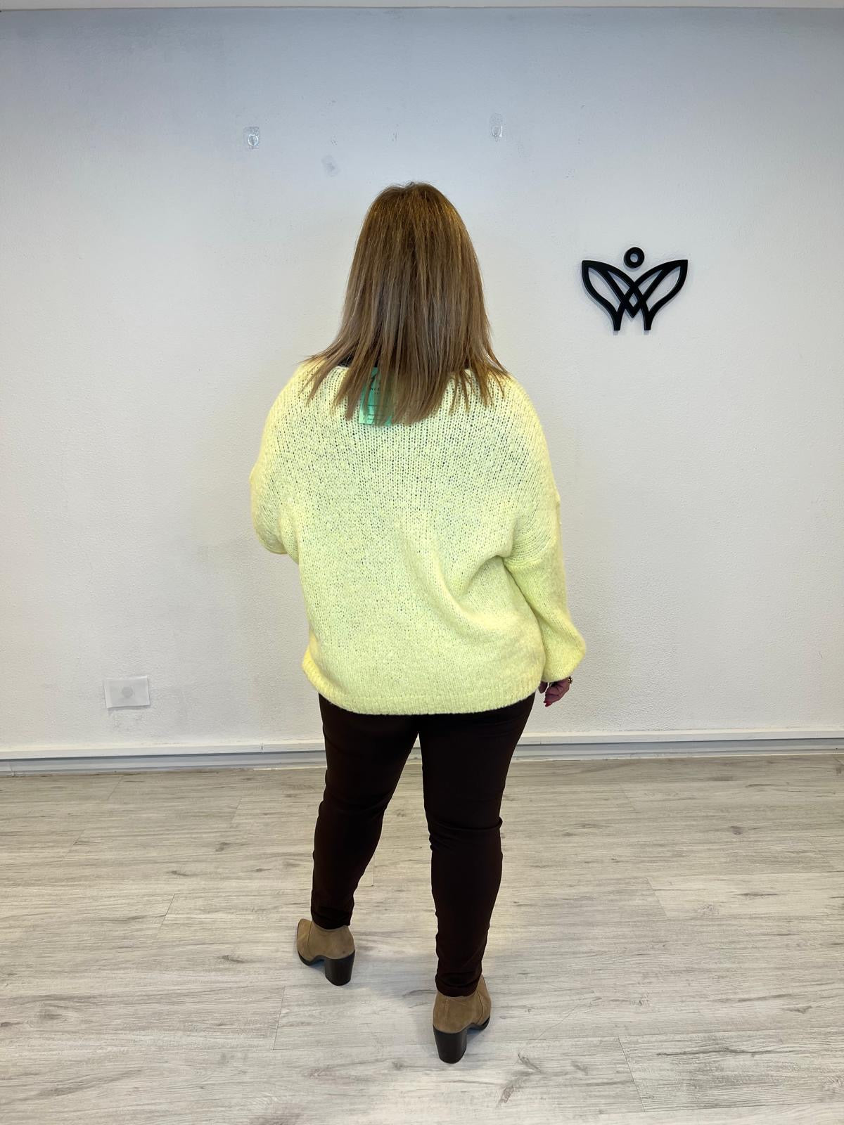 Jersey escote en pico oversize punto gordo amarillo