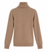 Jersey de punto beige para mujer con cuello alto vuelto