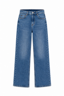 Pantalón Vaquero Recto de Mujer con Cintura Elástica Efecto Faja