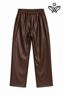 Pantalón balloon de polipiel marrón chocolate con cintura elástica