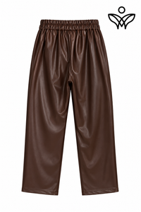 Pantalón balloon de polipiel marrón chocolate con cintura elástica
