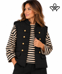 Chaleco acolchado Napoleón negro de mujer con botones dorados