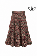 Falda midi de cuadros vichy burdeos y beige de lana con bolsillos