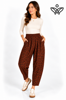 Pantalón balloon animal print teja con cintura elástica y bolsillos