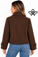 Chaqueta corta de paño marrón chocolate con cuello mao y botones