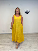 Vestido largo de lino con bolsillos amarillo