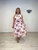 Vestido gasa estampado cuello halter midi