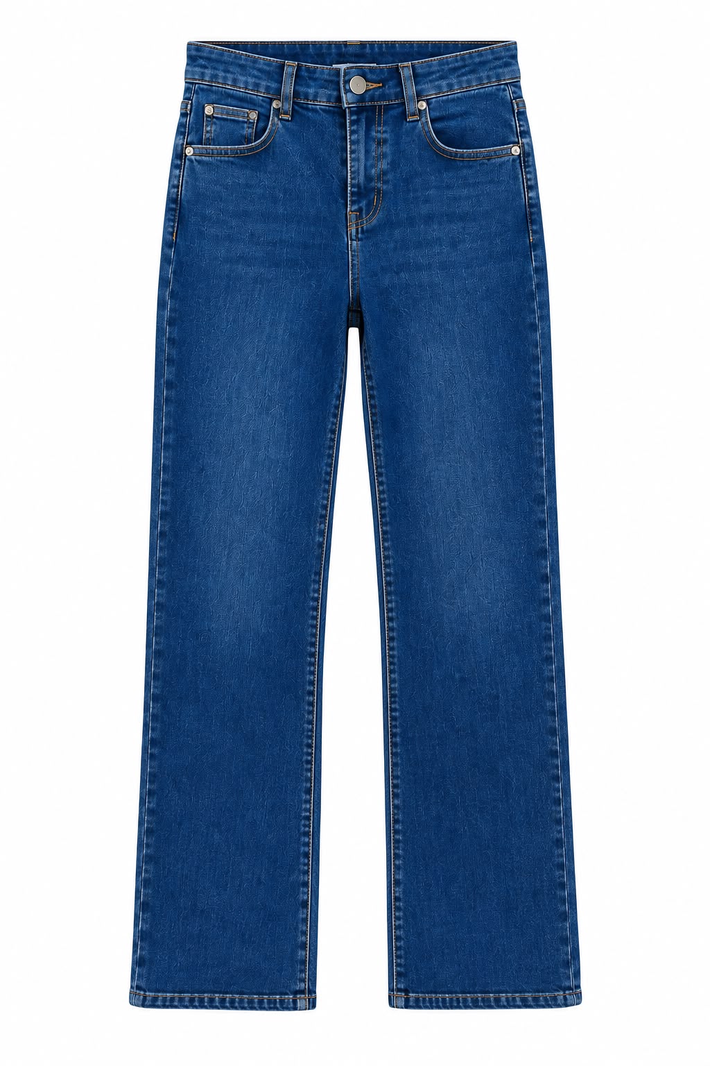 Pantalón denim vaquero elástico tiro alto corte recto push up azul