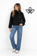 Chaqueta corta de paño marrón chocolate con cuello mao y botones