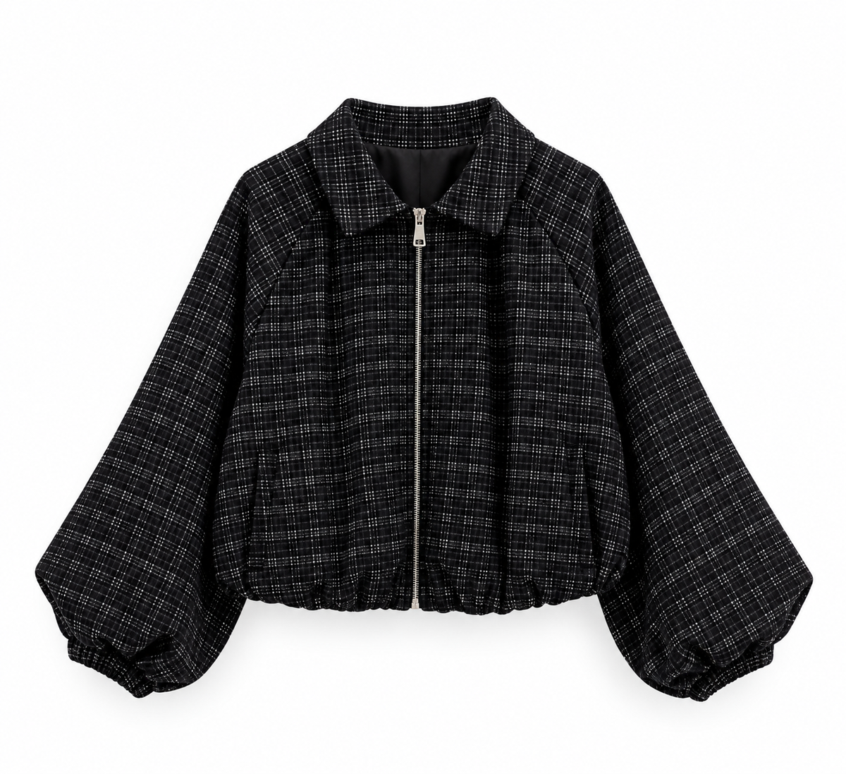 Bomber de cuadros en blanco y negro con cremallera