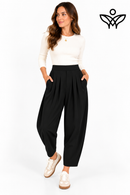 Pantalón balloon negro con cintura elástica y bolsillos