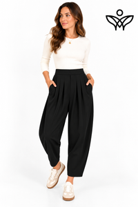 Pantalón balloon negro con cintura elástica y bolsillos