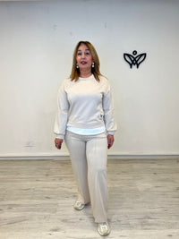Conjunto algodón pantalón y sudadera en beis