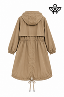 Trench gabardina beige con capucha y cintura ajustable
