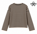 Sudadera de rayas beige y negras de mujer con corazón rojo