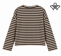 Sudadera de rayas beige y negras de mujer con corazón rojo