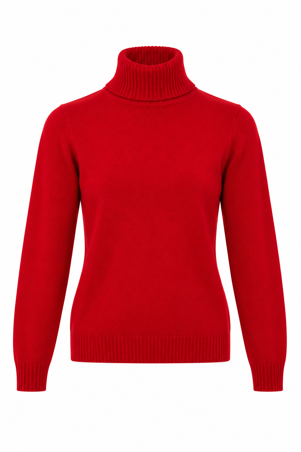 Jersey de punto rojo para mujer con cuello alto vuelto