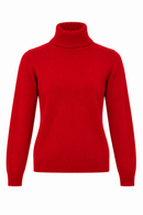 Jersey de punto rojo para mujer con cuello alto vuelto