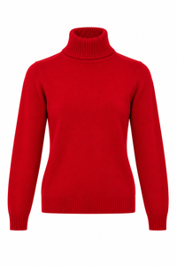 Jersey de punto rojo para mujer con cuello alto vuelto