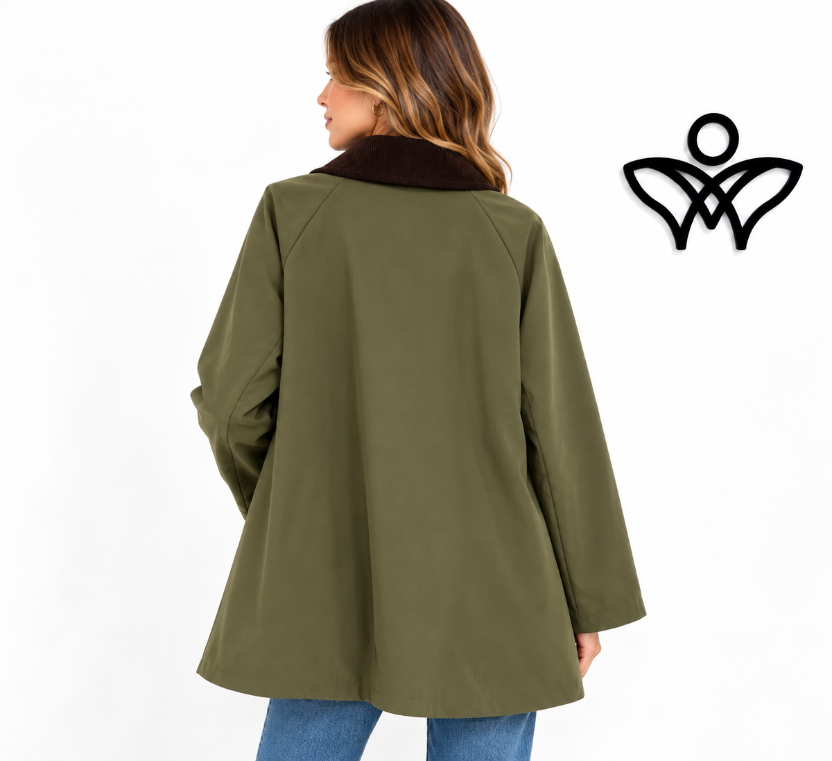 Chaqueta parka verde militar con cuello de pana marrón chocolate
