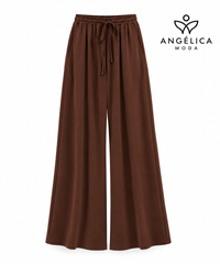 Conjunto de mujer marrón chocolate de algodón con sudadera de cuadros y pantalón ancho