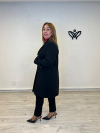 Abrigo corto midi de paño con solapas clásico negro