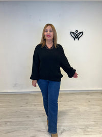 Jersey escote en pico oversize punto gordo negro