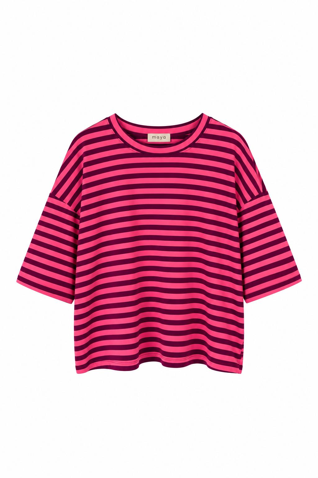 Sudadera rosa de algodón de rayas con manga tres cuartos