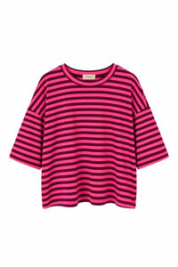 Sudadera rosa de algodón de rayas con manga tres cuartos