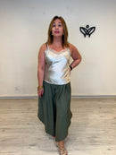 Top lencero satinado beis encaje asas regulables