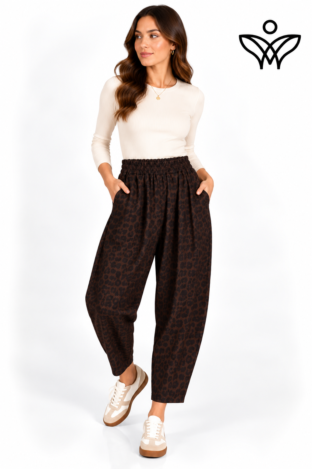 Pantalón balloon animal print marrón con cintura elástica
