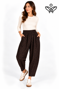 Pantalón balloon animal print marrón con cintura elástica