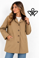 Chaqueta parka beige con cuello de pana marrón chocolate