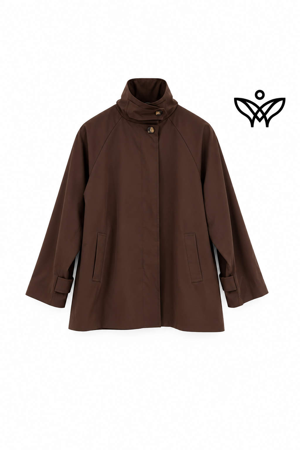 Parka corta marrón chocolate con cuello mao y cierre de cremallera