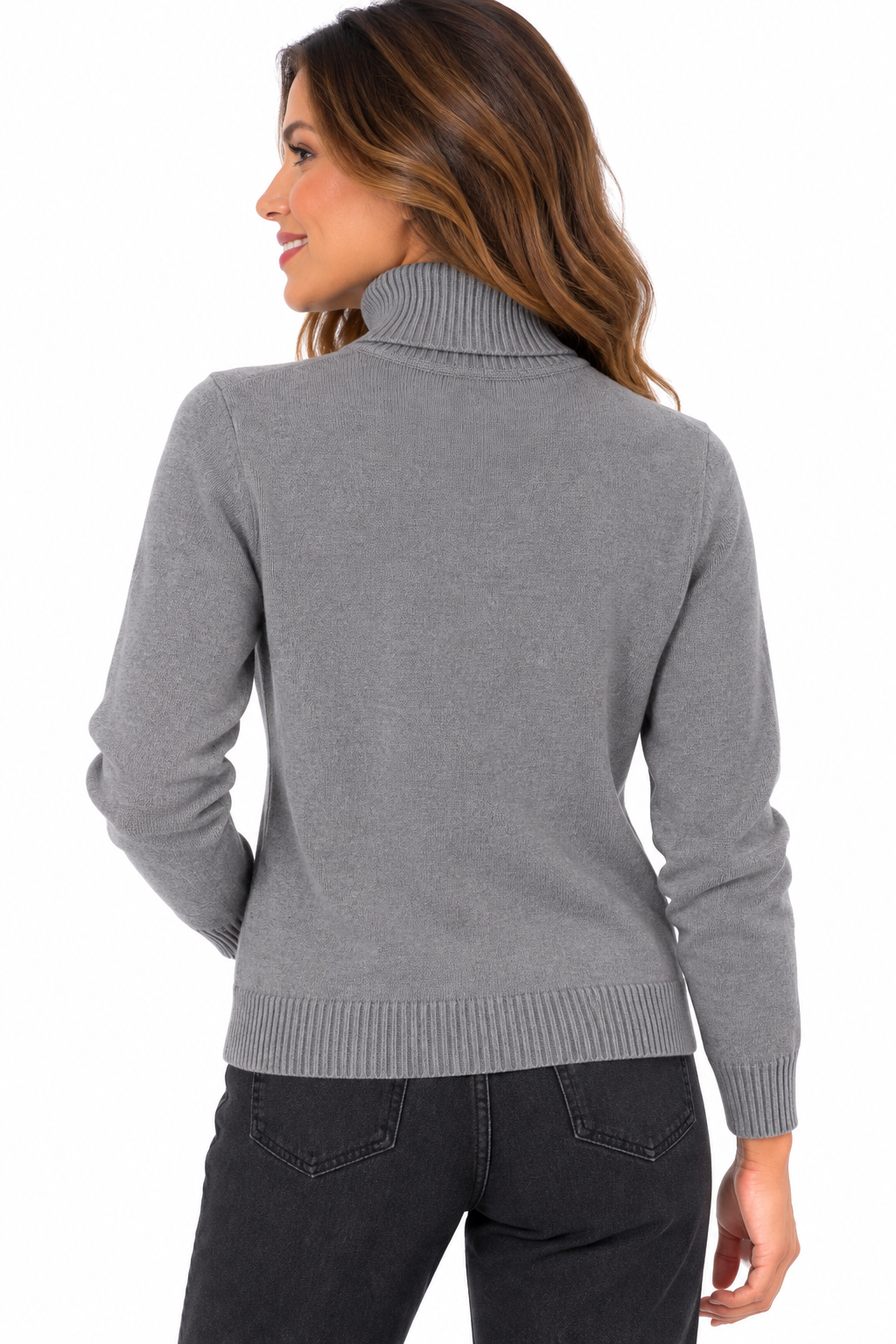 Jersey de punto gris para mujer con cuello alto vuelto
