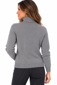 Jersey de punto gris para mujer con cuello alto vuelto