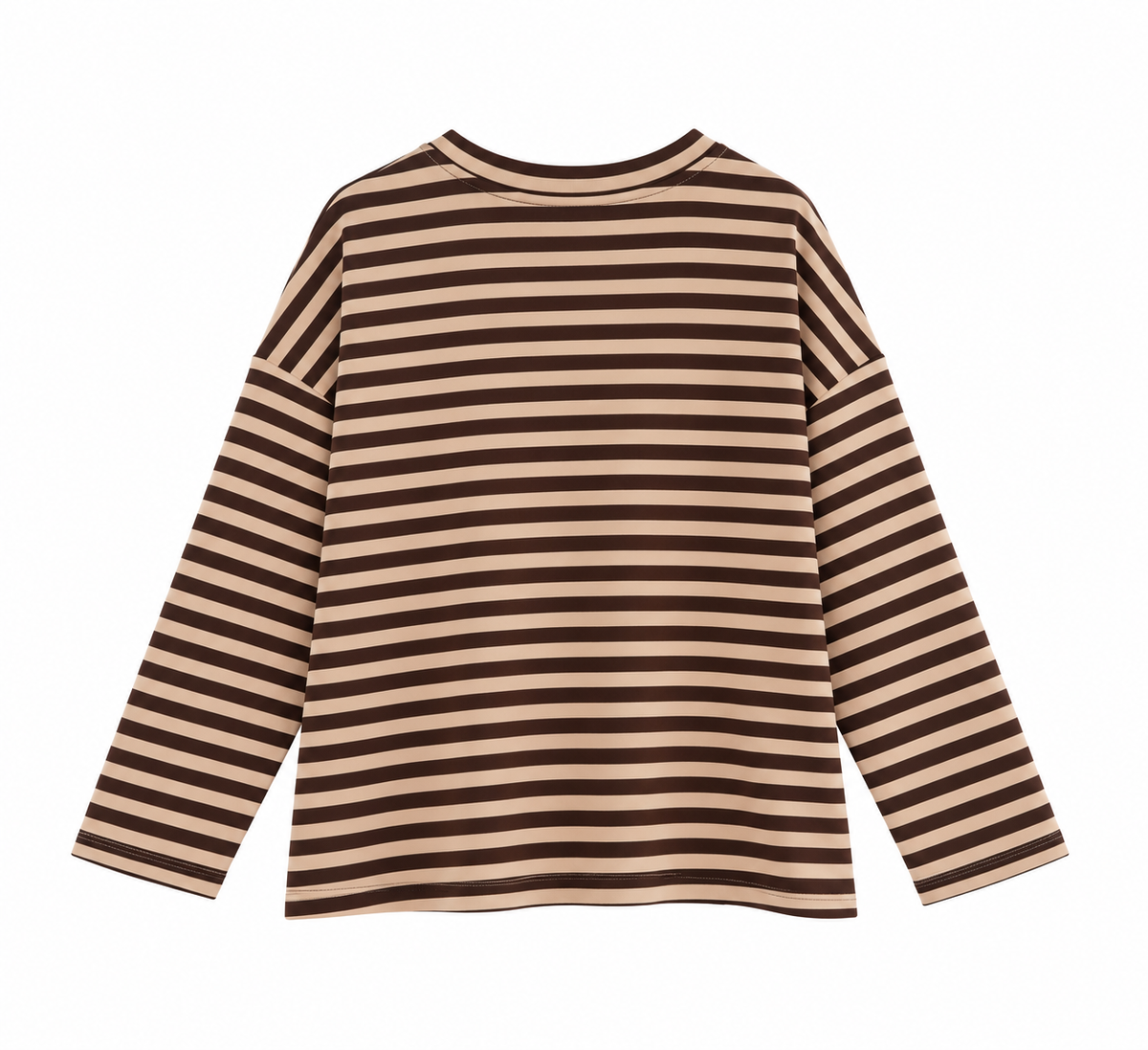 Sudadera de mujer a rayas beige y marrón chocolate con corazón rojo