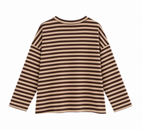 Sudadera de mujer a rayas beige y marrón chocolate con corazón rojo