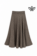Falda midi de cuadros vichy beige y negra con cintura elástica