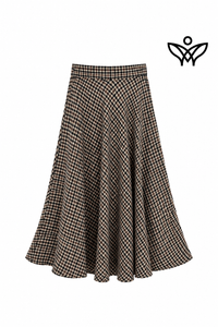 Falda midi de cuadros vichy beige y negra con cintura elástica