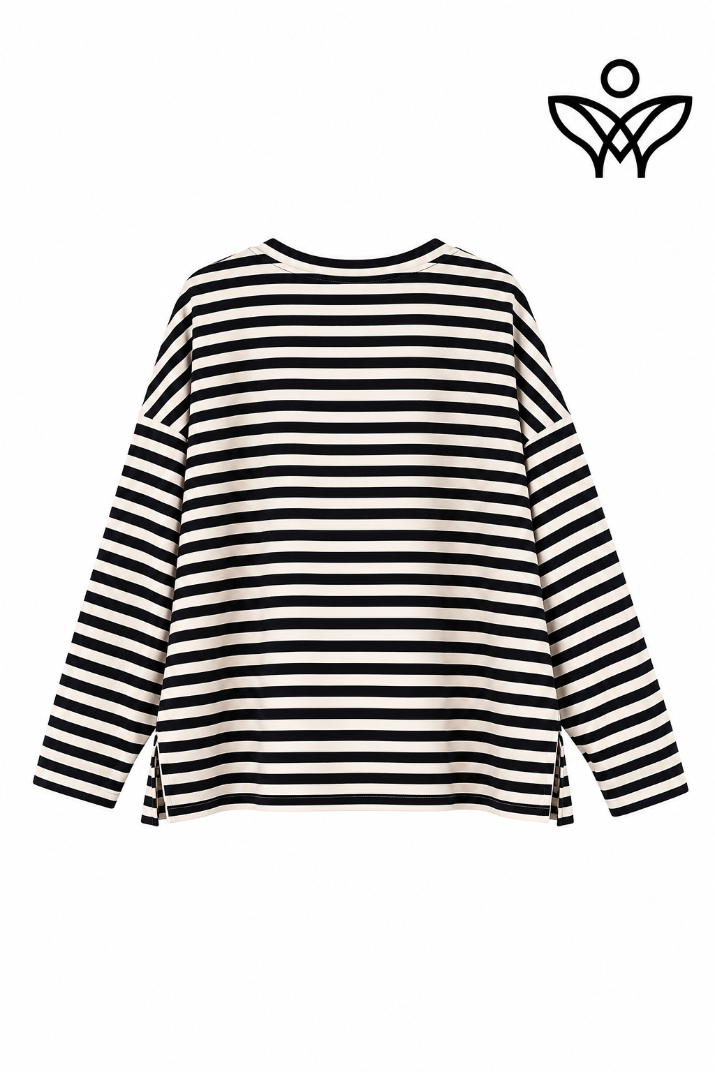 Camiseta de rayas marino y beige de manga larga con aberturas laterales