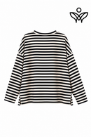Camiseta de rayas marino y beige de manga larga con aberturas laterales
