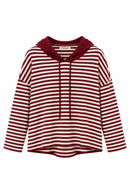 Sudadera de rayas burdeos y beige con capucha y cordones