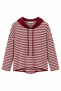 Sudadera de rayas burdeos y beige con capucha y cordones