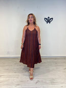 Vestido largo estampado étnico marrón y teja