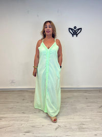 Vestido largo verde agua con escote en pico