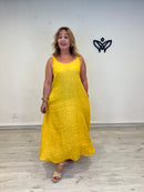 Vestido largo de lino con bolsillos amarillo