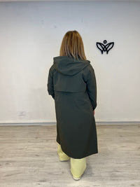 Trench gabardina verde militar con capucha y cremallera