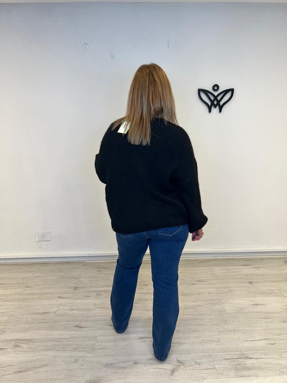 Jersey escote en pico oversize punto gordo negro